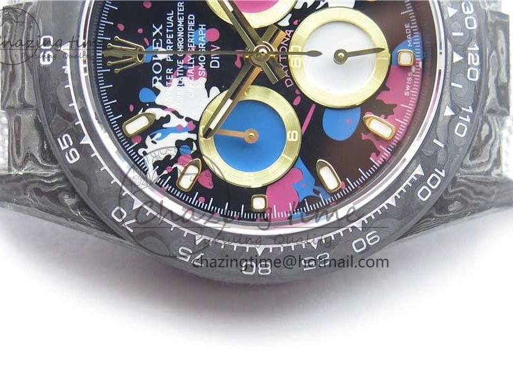 0413 ComfortFit Daytona DIW Carbon OMF Best Edition Blue Pink White Dial on White Nylon Strap A 2833